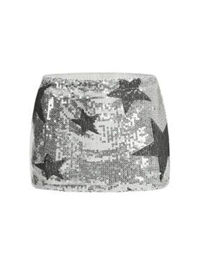 Sequin Mini Skirt Sparkly Bodycon Low Rise Star Graphic Glitter Party